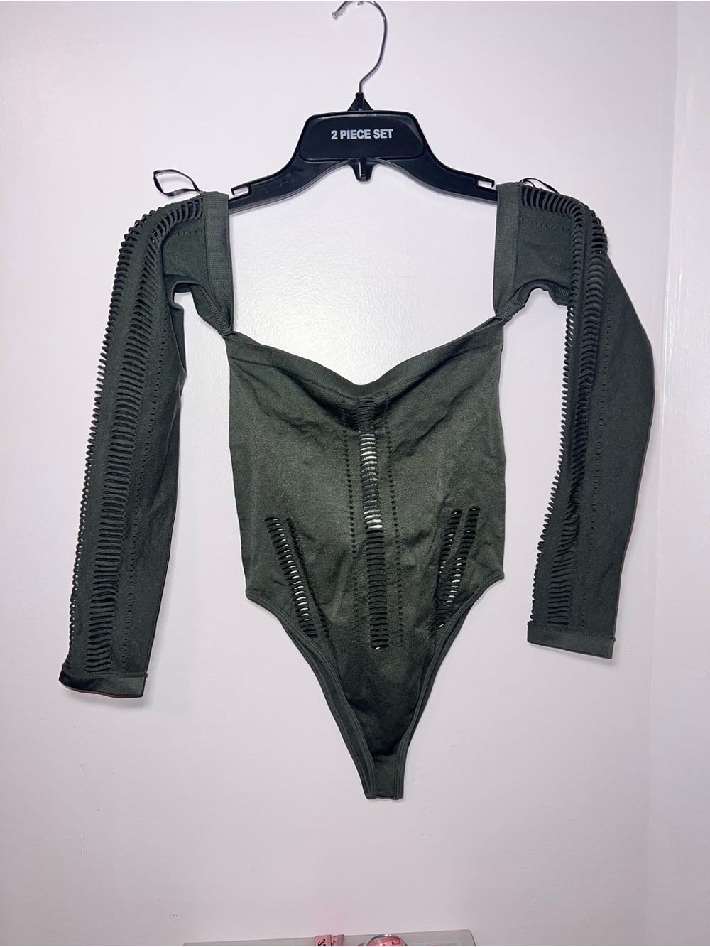 Zara Gray Long Sleeve Off The Shoulder Cutout Womens One-Piece